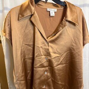 Rachel Zoe Bronze Satin Button-Up Blouse – Size XL